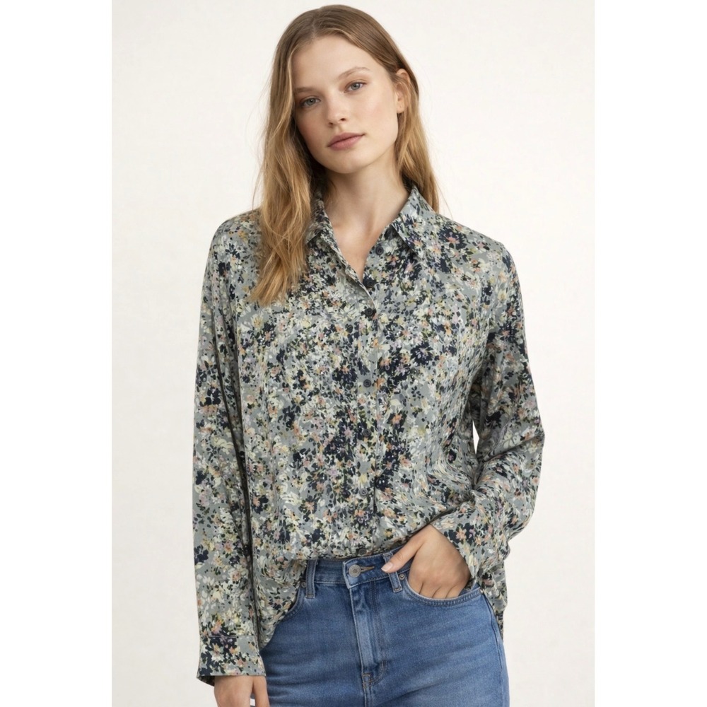 Munthe Button Down Floral Print Satin‎ Shirt Blouse Copenhagen- Size 40- Large